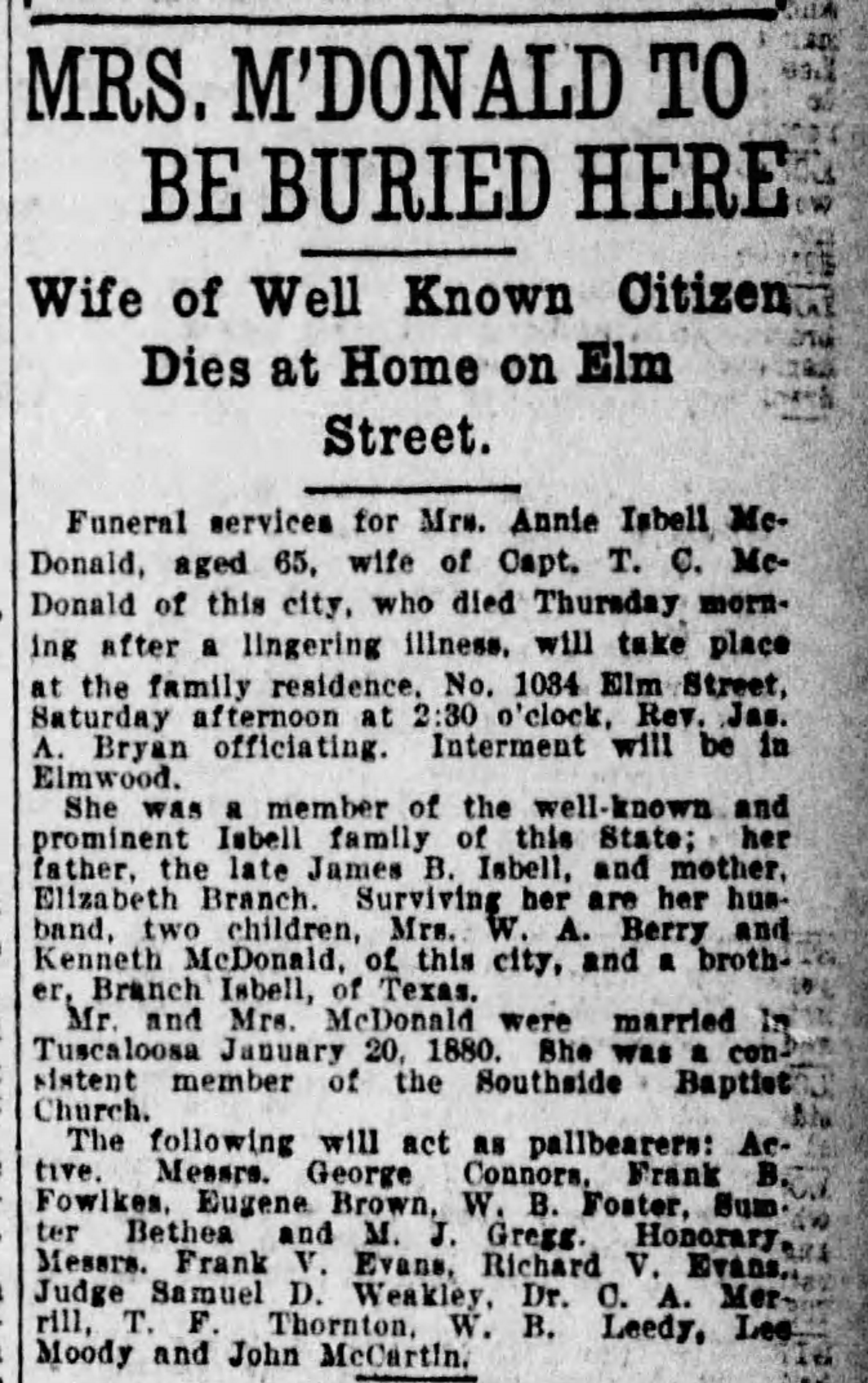 Annie Isbell McDonald obituary